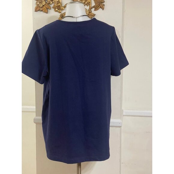BLAIR.Women short sleeve pullover with embroidered flower‎ navy size LG - Picture 2 of 11